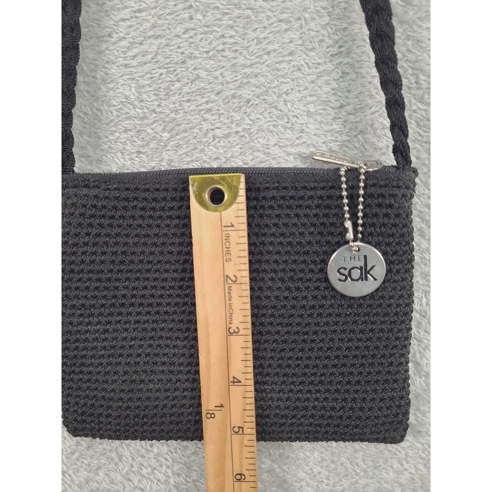 The Sak Black Crochet Crossbody Bag‎ Small Woven Zippered Purse Braided Strap
